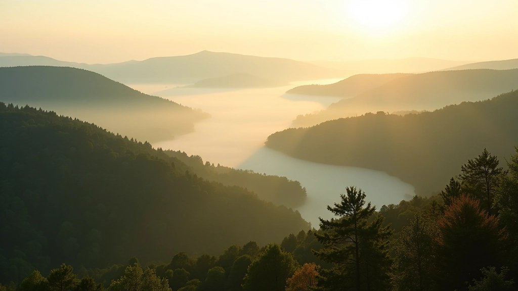Scenic mountain landscape with rolling hills and forests in Czech countryside
